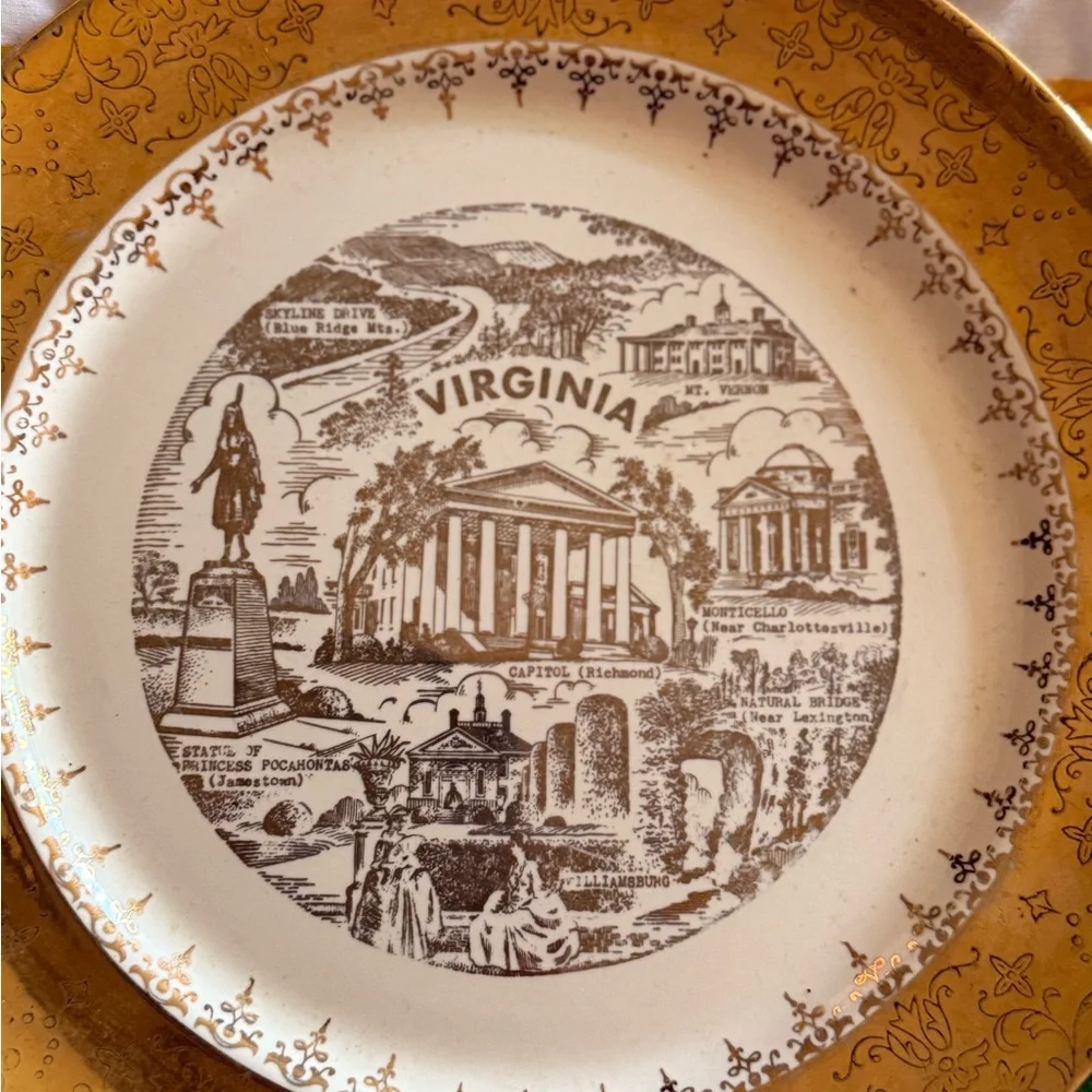 22K Gold and Brown Decorative Virginia Plate